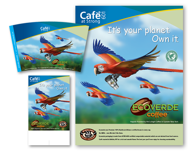 Ecoverde Coffee mug insert, table tent, and counter sign